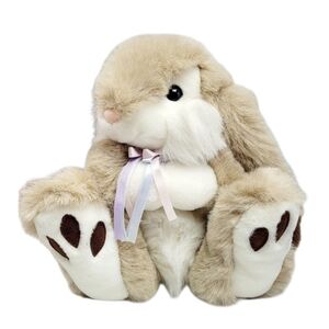 1988 Chrisha Playful Plush Bunny Rabbit Tan Brown Tip Ears Stuffed Animal 11"H